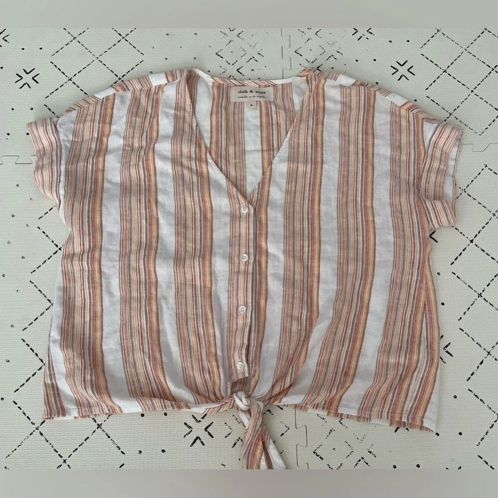 Cloth & Stone women’s‎ striped knotted hem button up linen blouse S